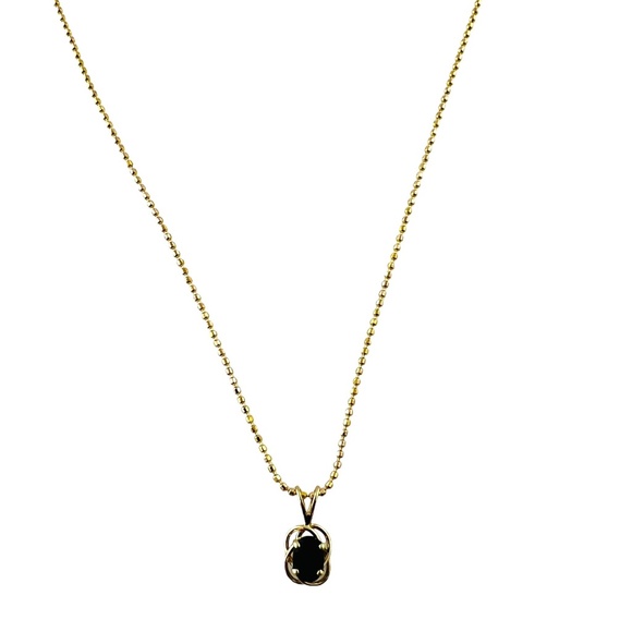 14K Yellow Gold Bead Chain Oval Natural Sapphire Pendant Necklace #15625 - Picture 4 of 9